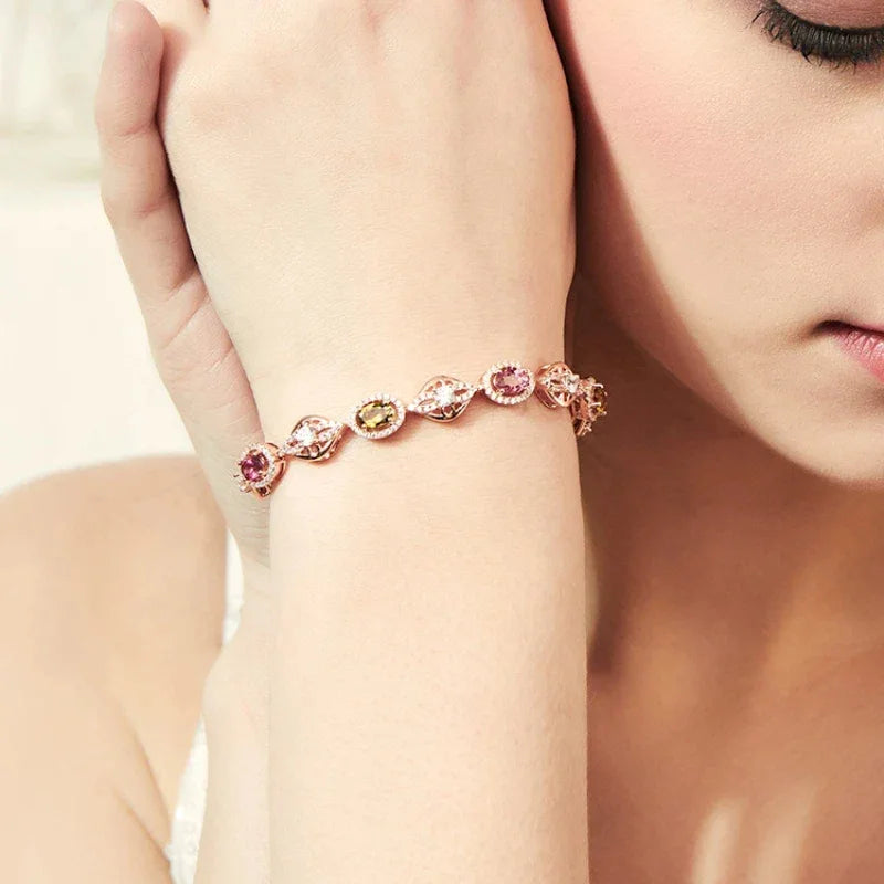 Rose Gold Tourmaline Bracelet S925 Silver Women's Style - OOAKB