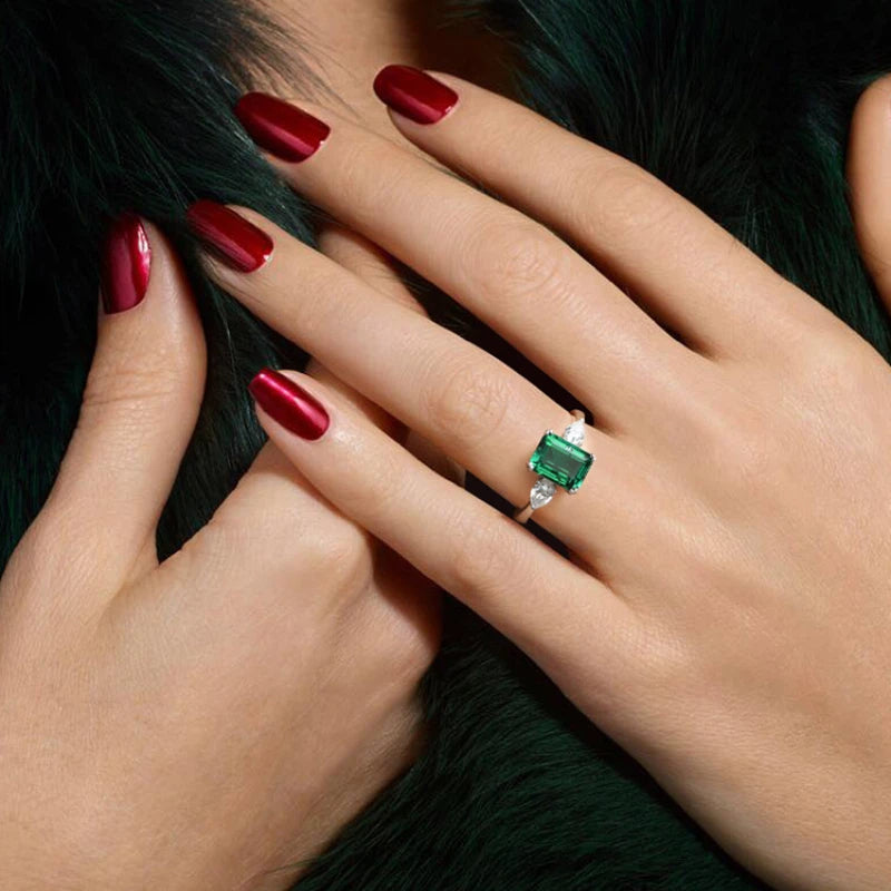 Emerald Princess Cut Adjustable Ring S925 Silver Women's Style