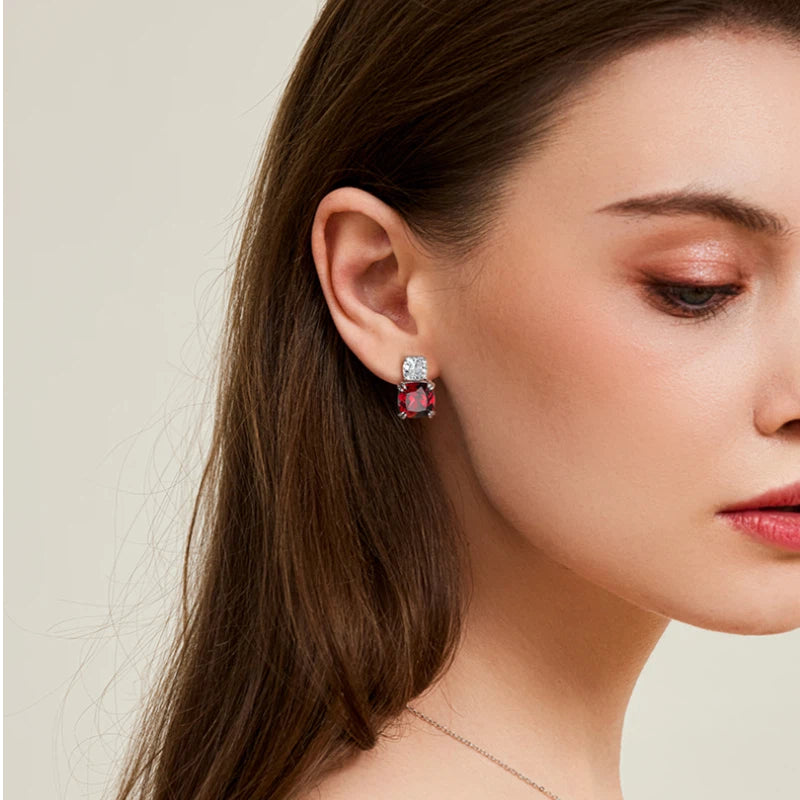 Ruby & Sapphire Lighthouse Earrings S925 Silver Women's Style