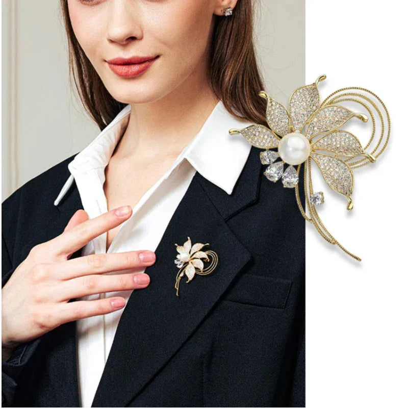 Spider Lily Pearl Brooch S925 Silver Women's Style - OOAKB
