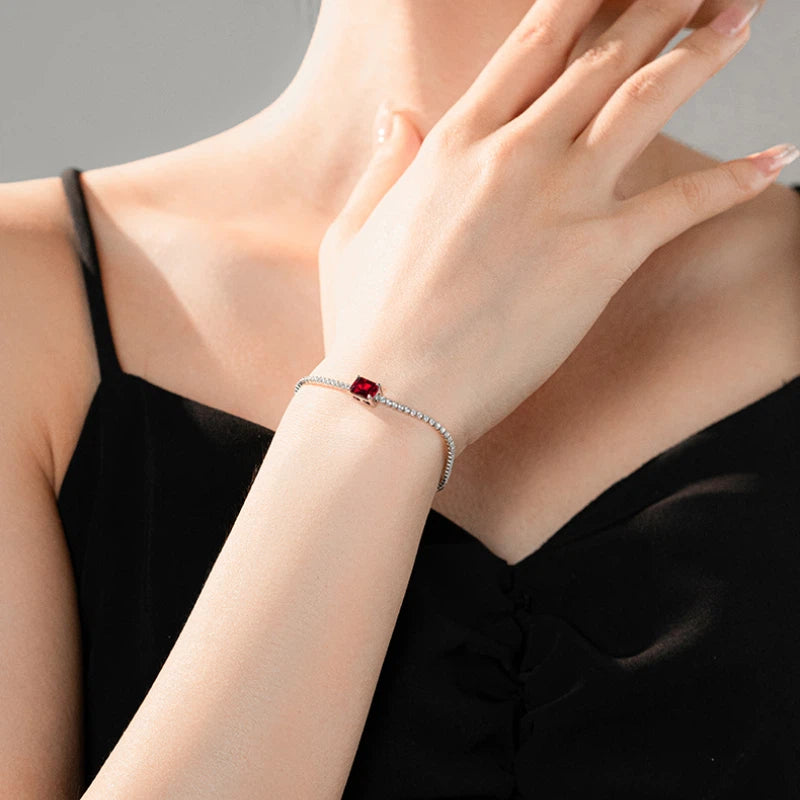 Emerald Small Square Bracelet S925 Silver Women's Style