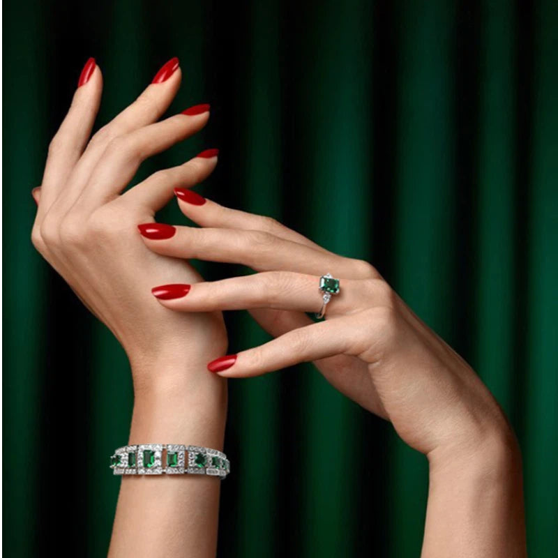 Emerald Princess Cut Adjustable Ring S925 Silver Women's Style