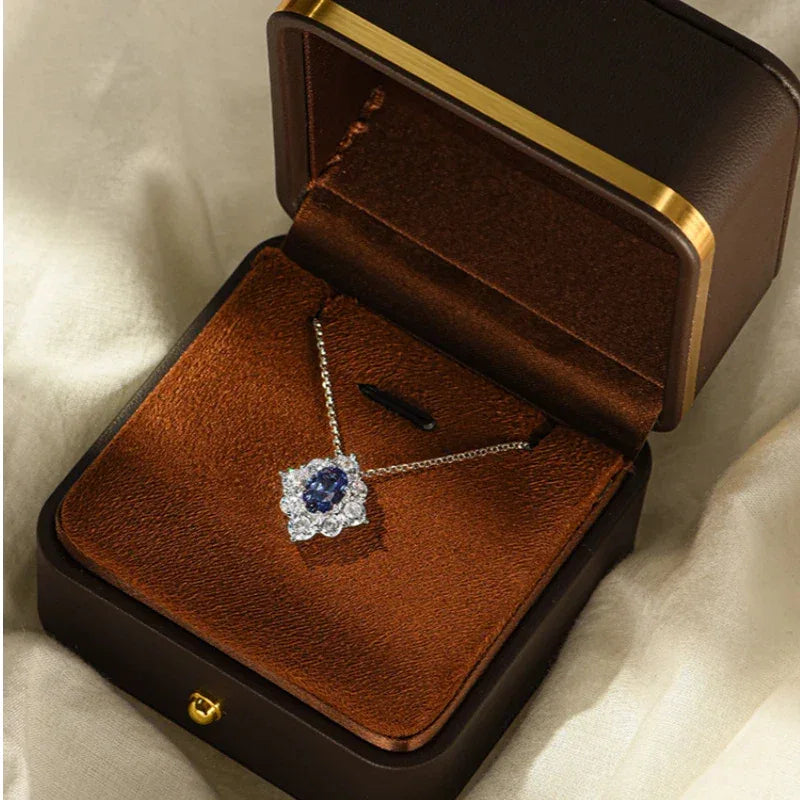 Tanzanite Diamond Pendant Necklace S925 Silver Women's - OOAKB