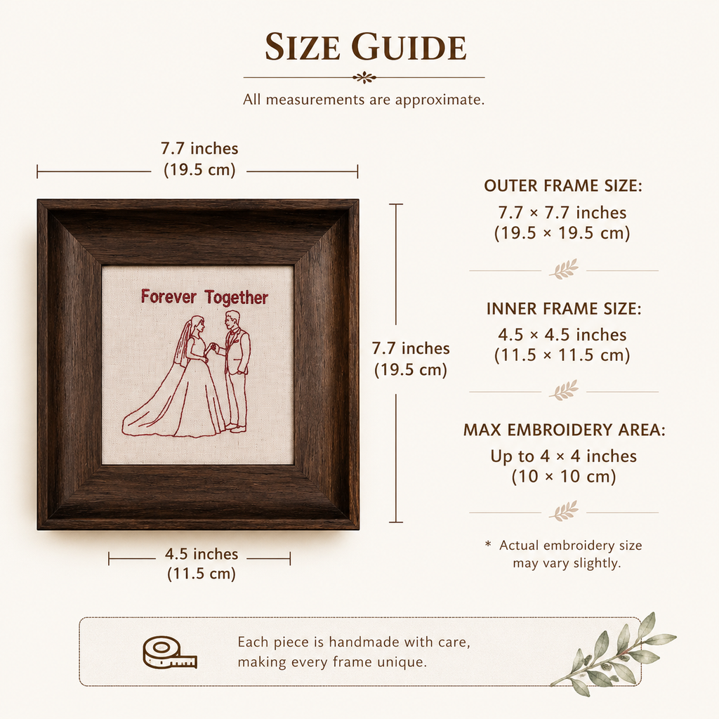 Forever Together · Embroidered Wedding Portrait in Walnut Shadow Box
