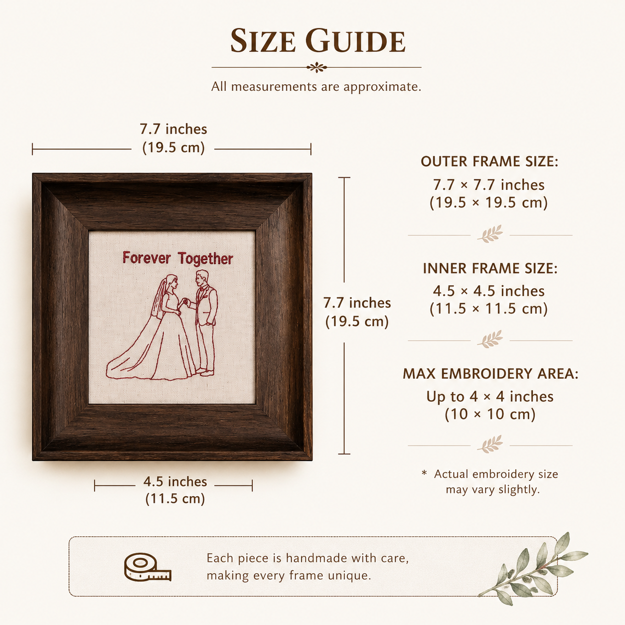 Forever Together · Embroidered Wedding Portrait in Walnut Shadow Box