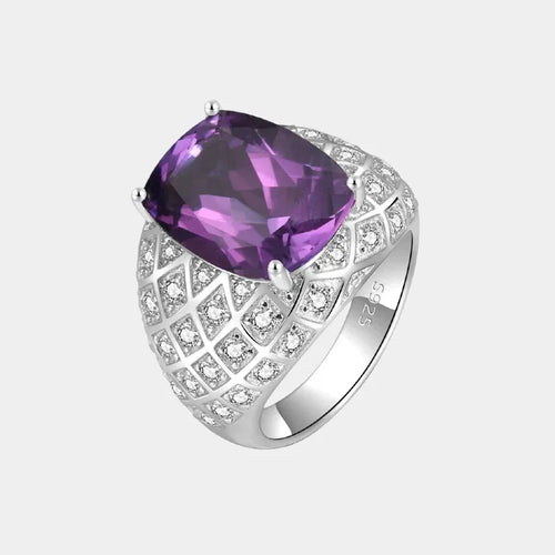 men's cushion-cut amethyst pavé ring front product view on a white background