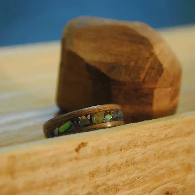 Customized Handcrafted Wood Ring - 5th Anniversary Shell Inlay