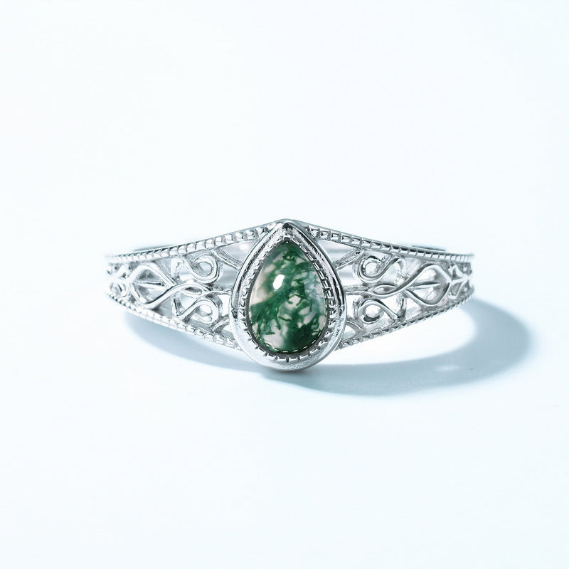New Style Retro Moss Agate Open Ring