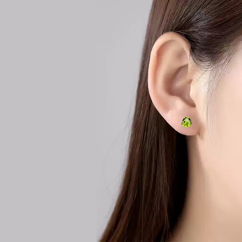 Natural Peridot Triangle Youthful Silver Earrings - OOAKB