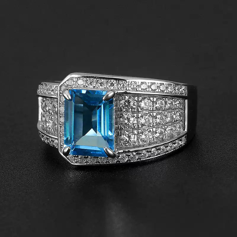 S925 Silver Topaz Men's Ring 2ct