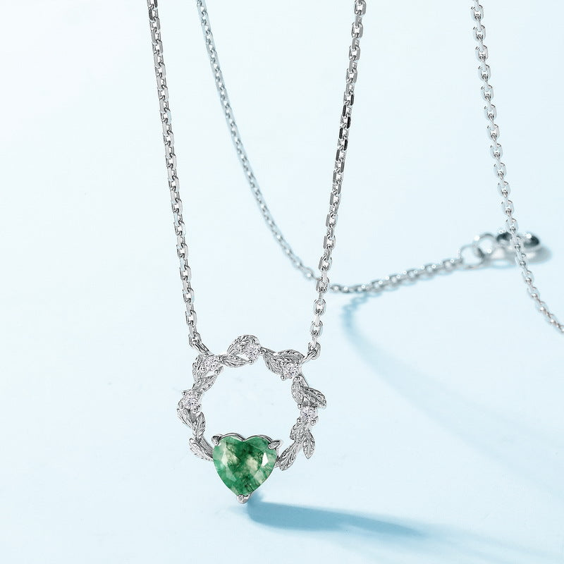 Fashion Heart-shaped Moss Agate Clavicle Necklace