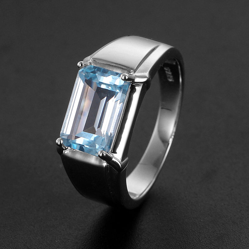 925 Sterling Silver Topaz Men's Ring 4.6ct