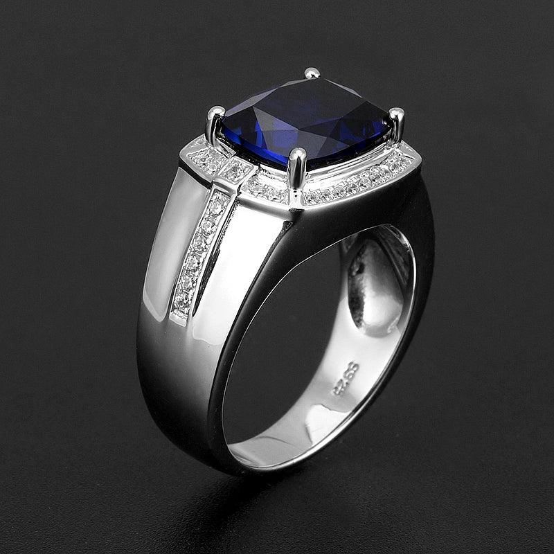 Silver Plated Platinum Sapphire Men's Ring 5.1ct - OOAKB