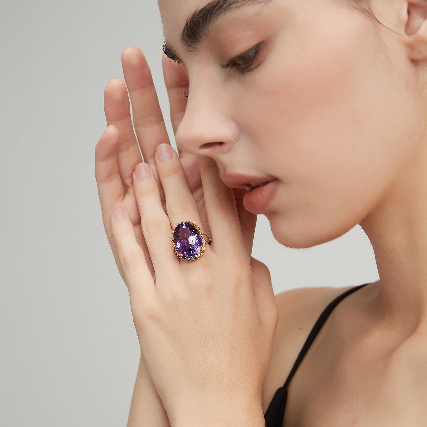 Natural Amethyst & Tourmaline Light Luxury Ring