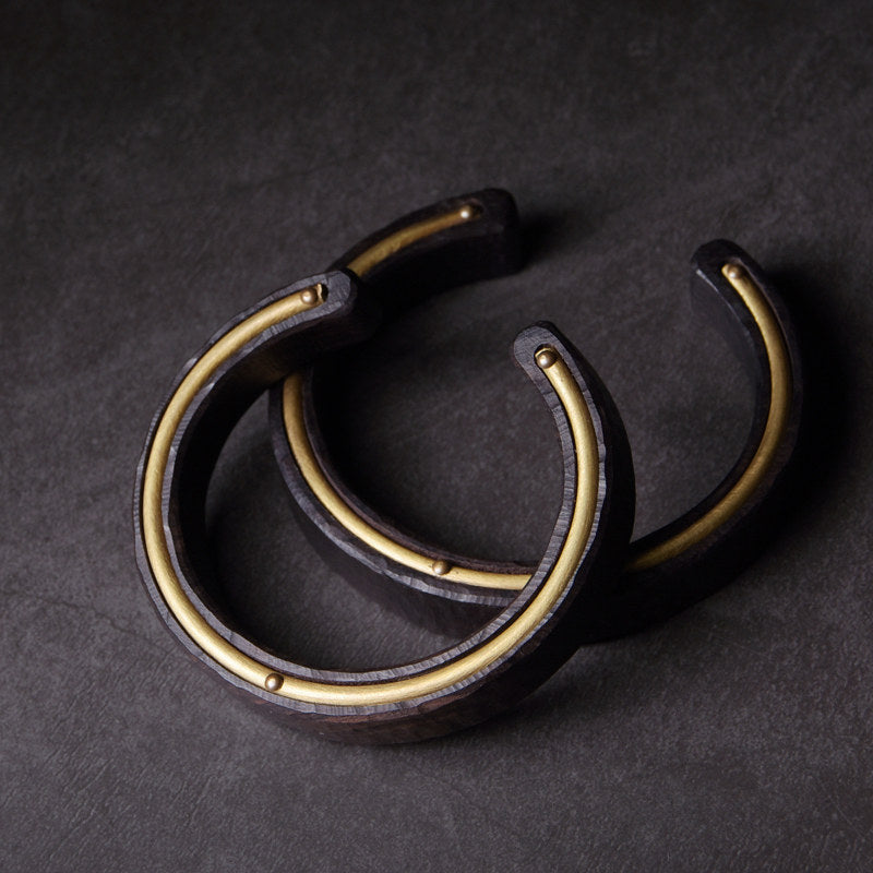 Handmade Ebony Wood & Brass Cuff Bracelet – 5th Wood Anniversary Gift, Gender-Neutral Minimalist Bracelet for Him or Her