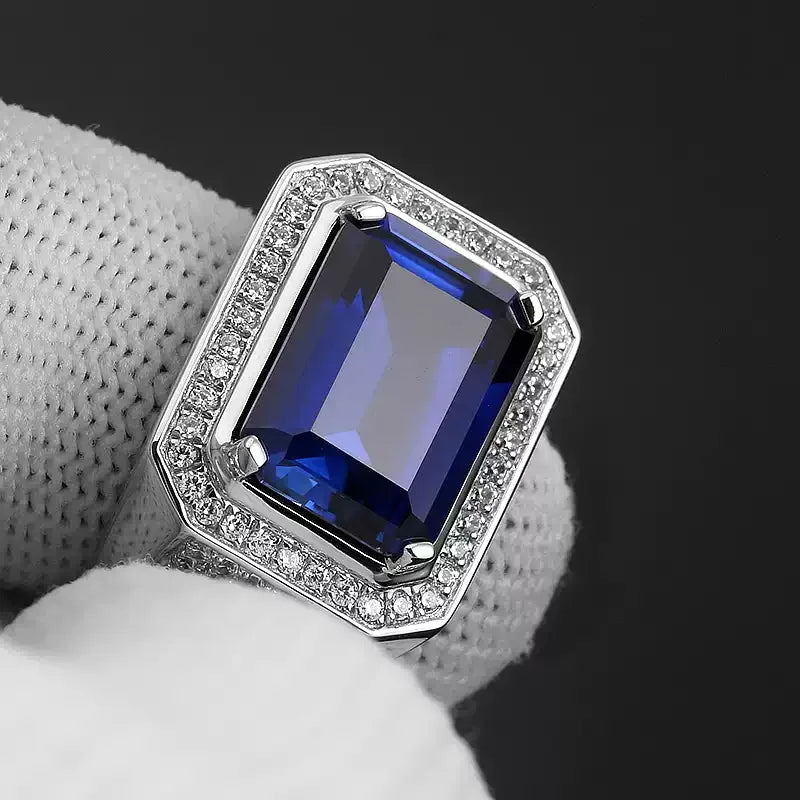 S925 Sterling Silver Plated Gold Sapphire Men's Single Ring - OOAKB