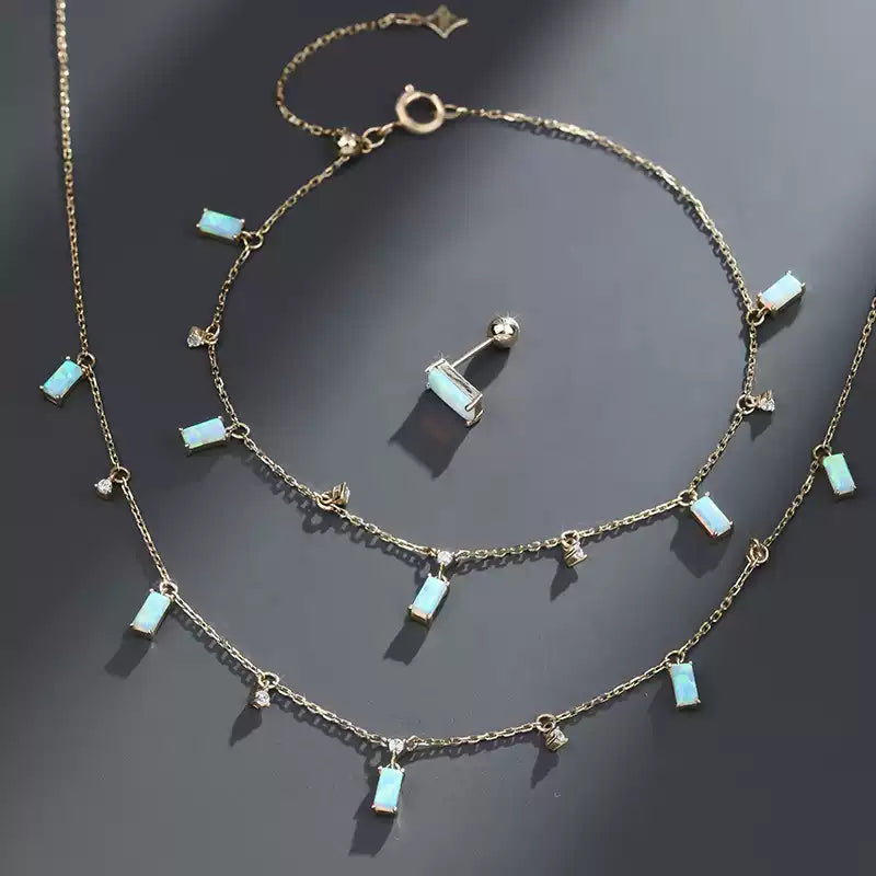 Blue Opal 14K Gold Square Bracelet