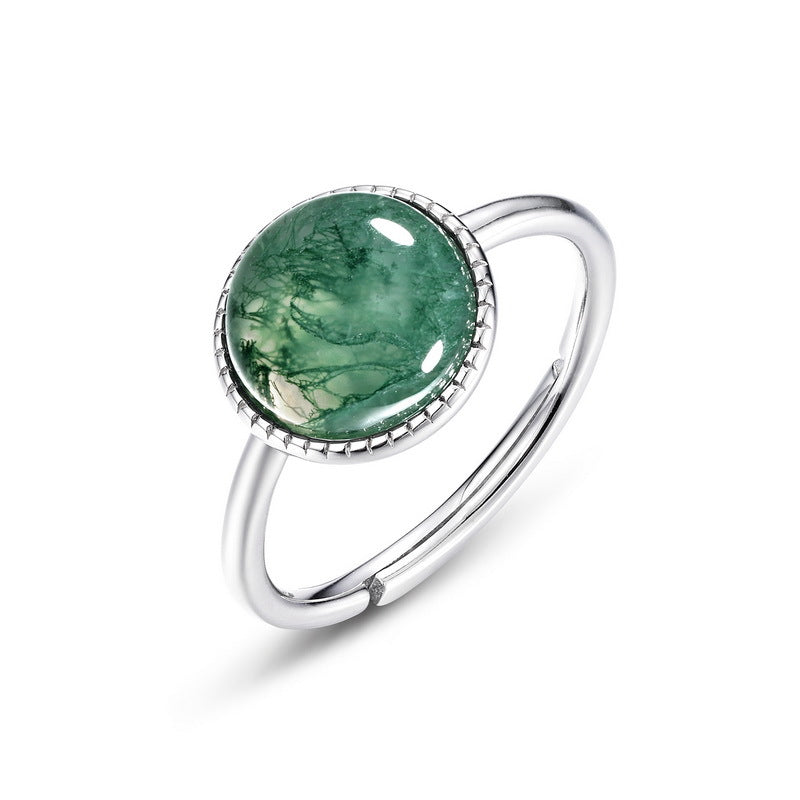 Round Moss Agate Open Ring