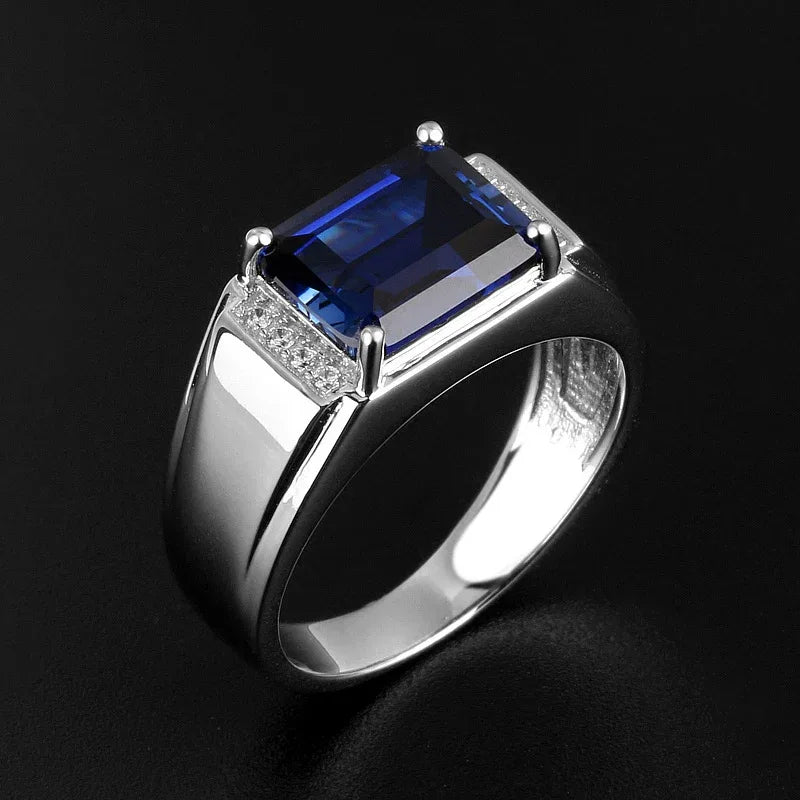 Silver Plated Gold Sapphire Men's Ring 4.3ct - OOAKB