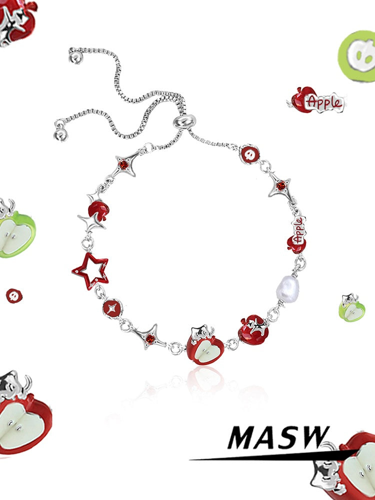 Customized Apple & Star 4th Fruit & Flower Wedding Bracelet - Copper Alloy Adjustable