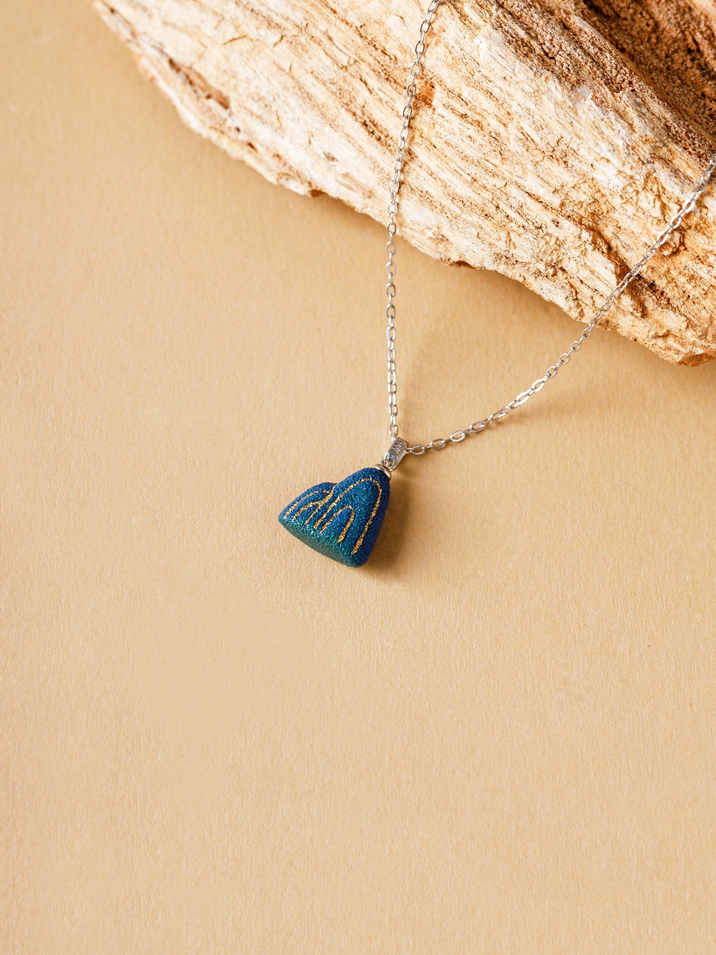 Customized Artisanal Ceramic Green Hills Necklace - 9th Anniversary 925 Silver Pendant
