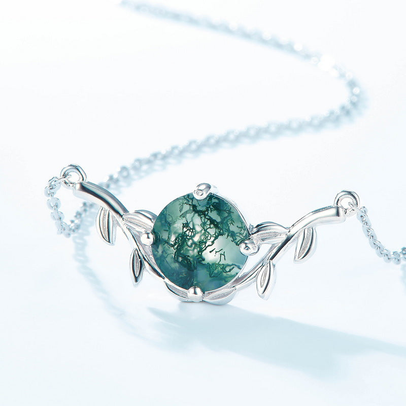 Leaf Moss Agate Collarbone Necklace