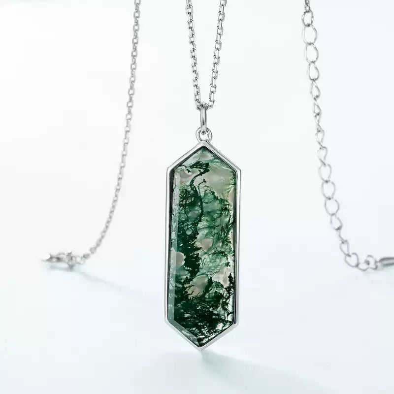 Unique Long Moss Agate Collarbone Necklace