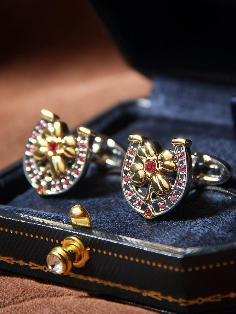 Customized Brass Cufflinks - 6th Iron Anniversary Lucky Clover Engraved