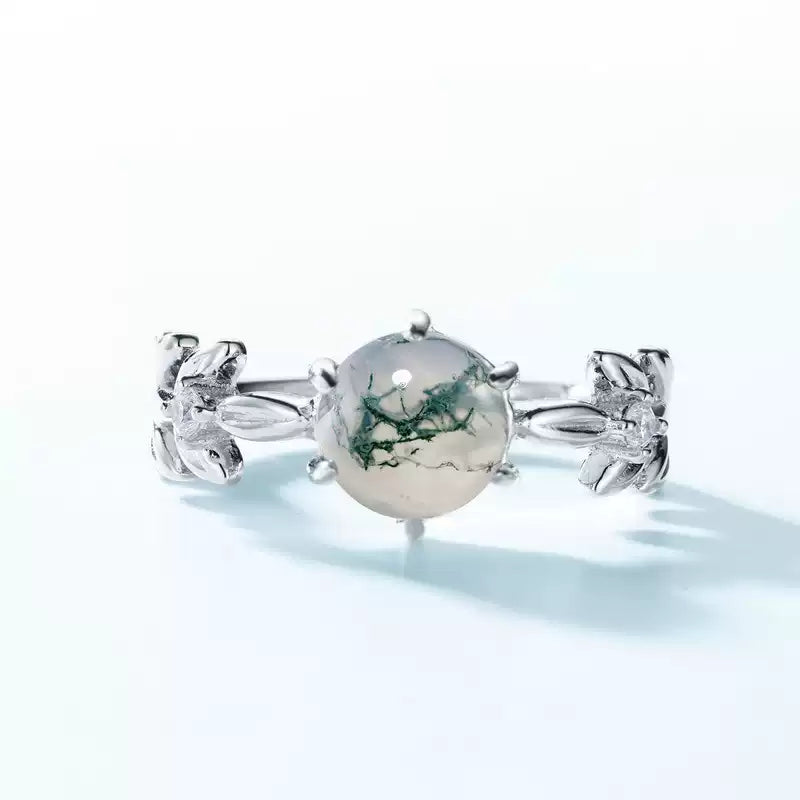 Six-Claw Moss Agate Open Ring