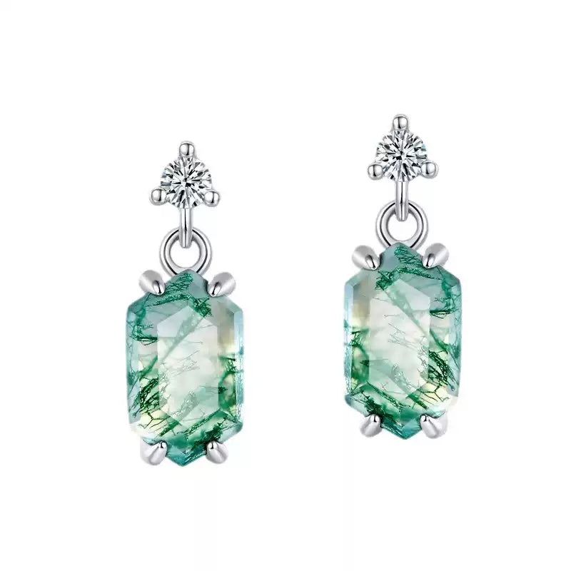 Claw Setting Moss Agate Earrings Unisex