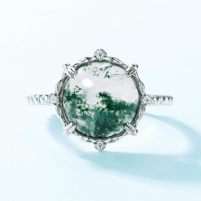Charming Moss Agate Open Ring