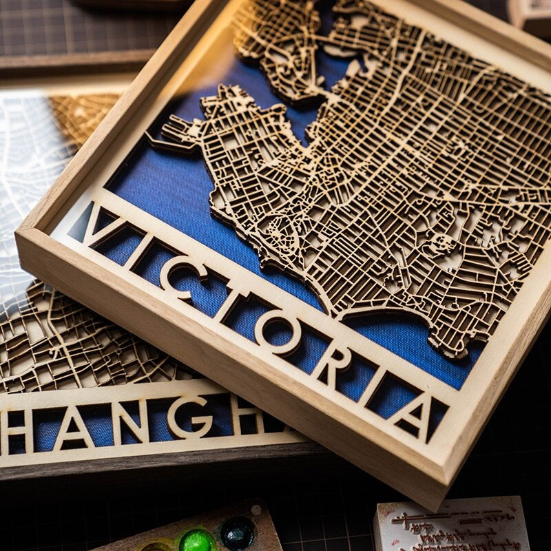 Custom 3D Wooden City Map Wall Art – 5th Wood Anniversary Gift