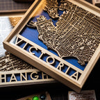 Custom 3D Wooden City Map Wall Art, close-up showing material texture and craftsmanship