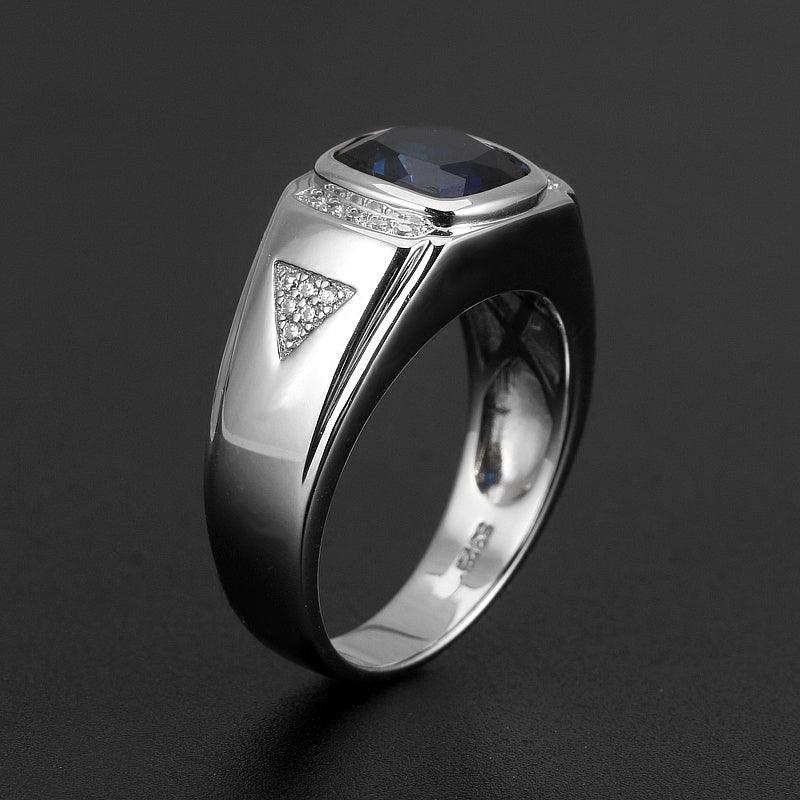 Silver Plated Gold Sapphire Men's Ring8*8mm - OOAKB