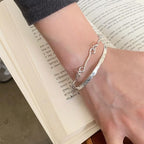 Customized Tin Foil Texture 925 Silver Bracelet Set - 10th Anniversary Adjustable Minimalist