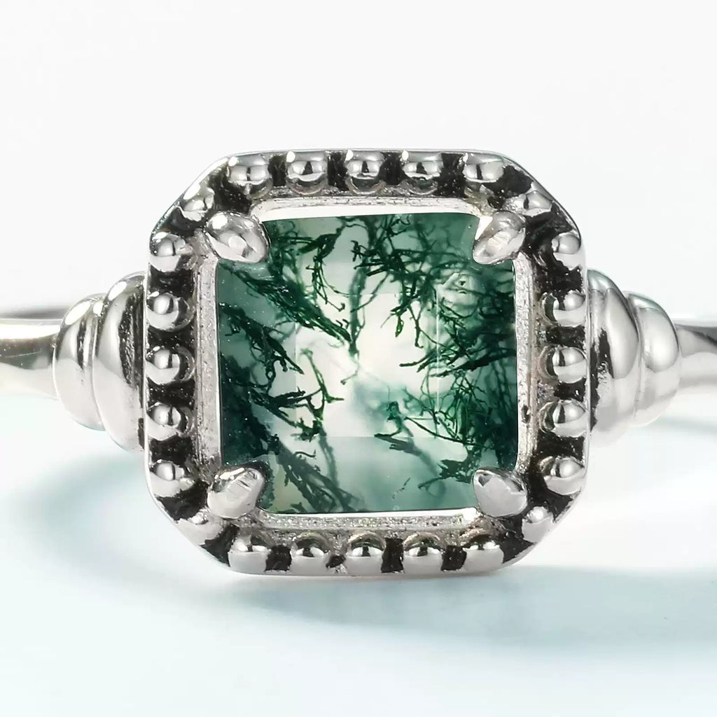 New Style Retro Geometric Moss Agate Open Ring