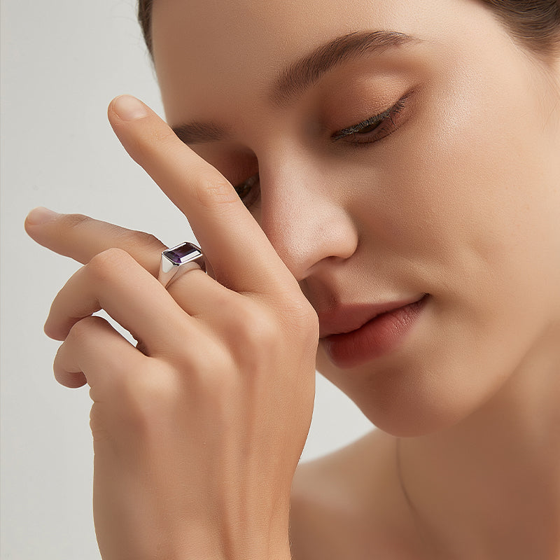 Phantom Galaxy Series Natural Amethyst Minimalist Adjustable Open Ring