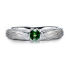 Customized Green Tourmaline Wood-Grain Ring - 8th Anniversary Engraved 925 Silver