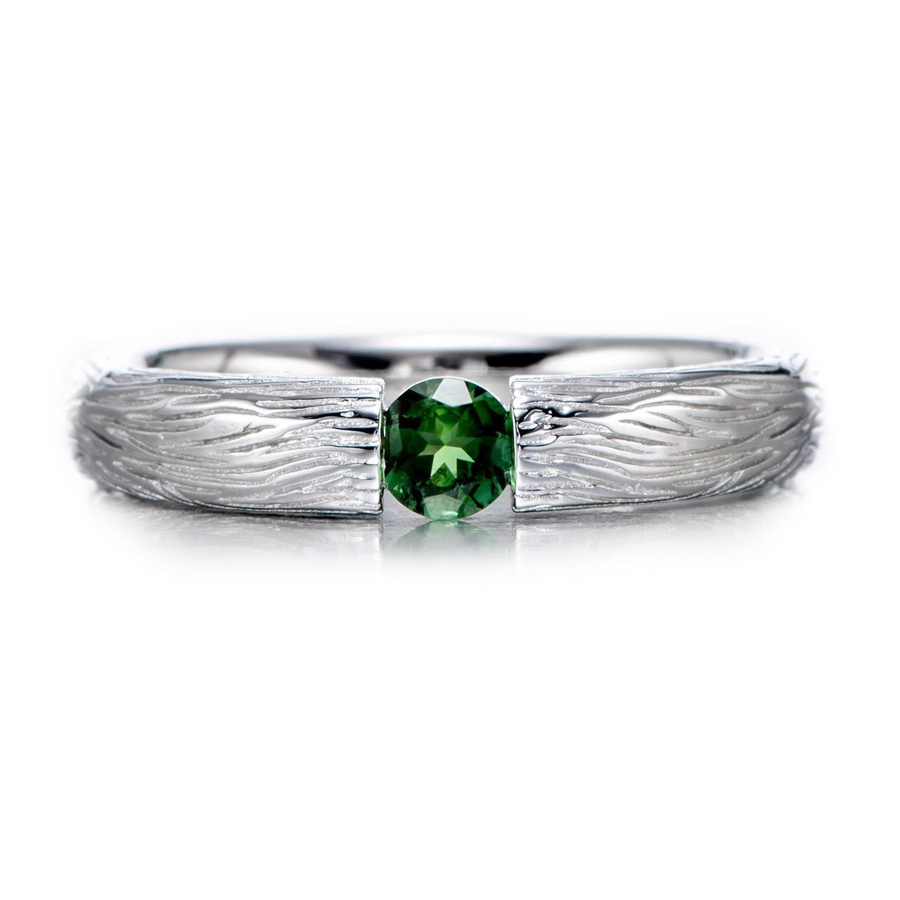 Customized Green Tourmaline Wood-Grain Ring - 8th Anniversary Engraved 925 Silver