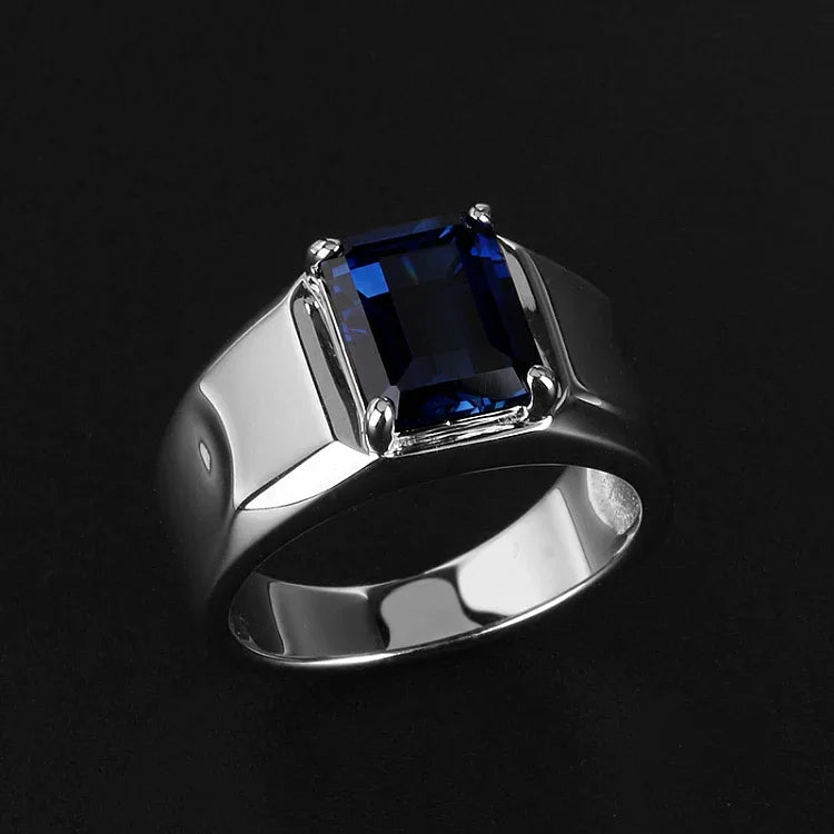 Silver Plated Gold Sapphire Men's Ring 8*10mm - OOAKB