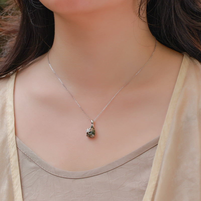 Butterfly Moss Agate Collarbone Necklace