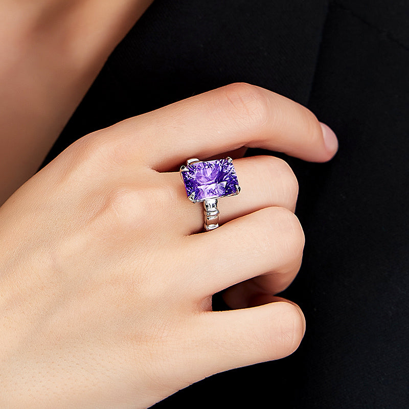 Square Sugar Natural Amethyst Ring