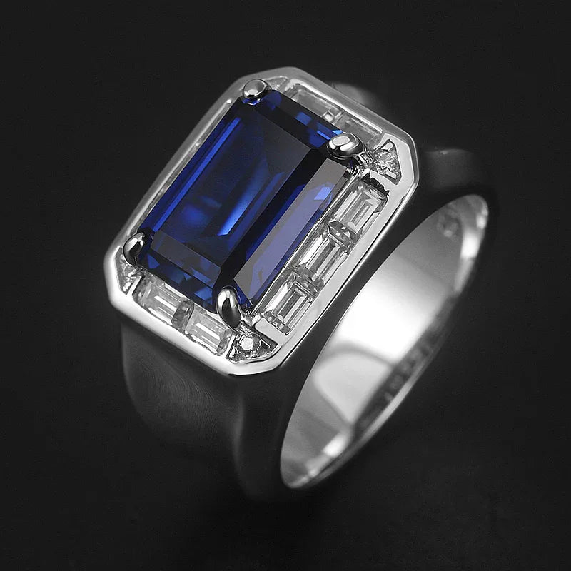 Silver Plated Platinum Sapphire Men's Ring 5ct - OOAKB