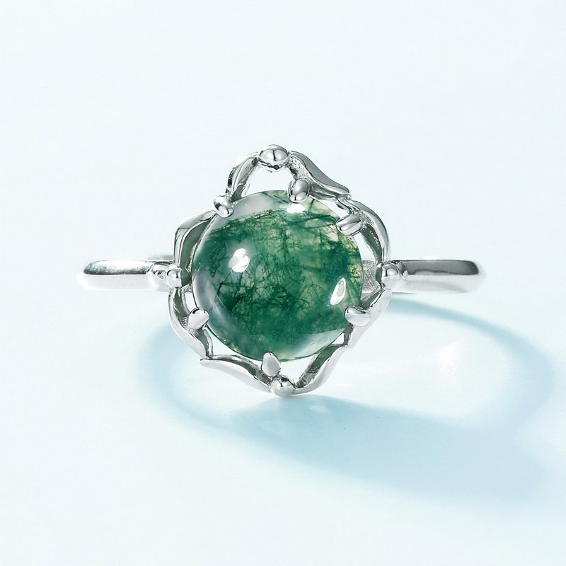 Charm Green Moss Agate Open Ring Unisex