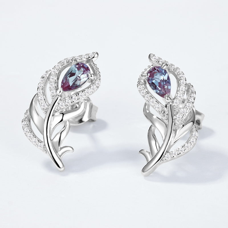 Alexandrite Personalized Feather Earrings