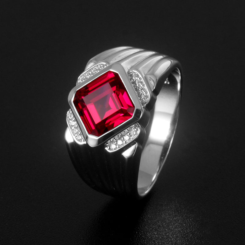 Silver Thick Plated White Gold Ruby Men's Ring