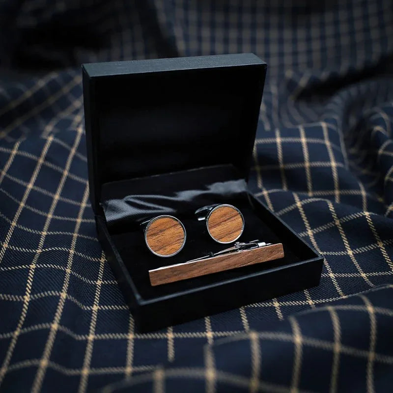 Men's Wooden Cufflinks and Tie Clip Set - OOAKB