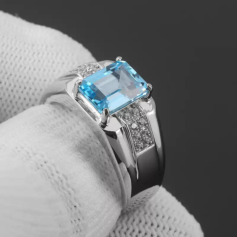 Silver Topaz Men's Ring 7*9mm 3ct