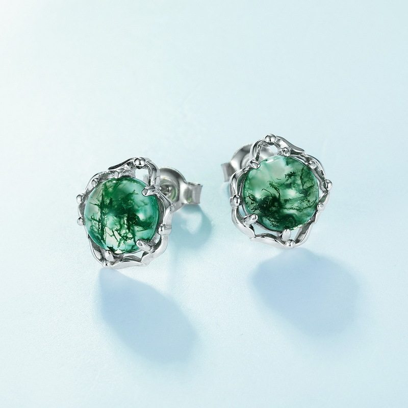 Moss Agate Earrings Unisex S925 Silver