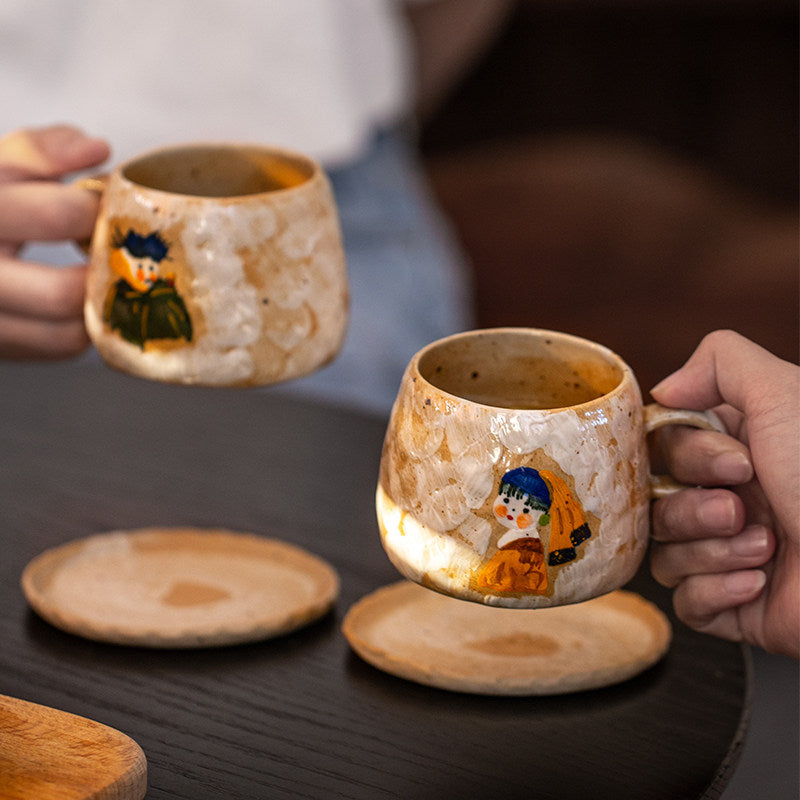 Personalized Hand-Painted Porcelain Couple Mug Set with Saucers – Custom Initials & Date | 2nd & 9th Anniversary Gift